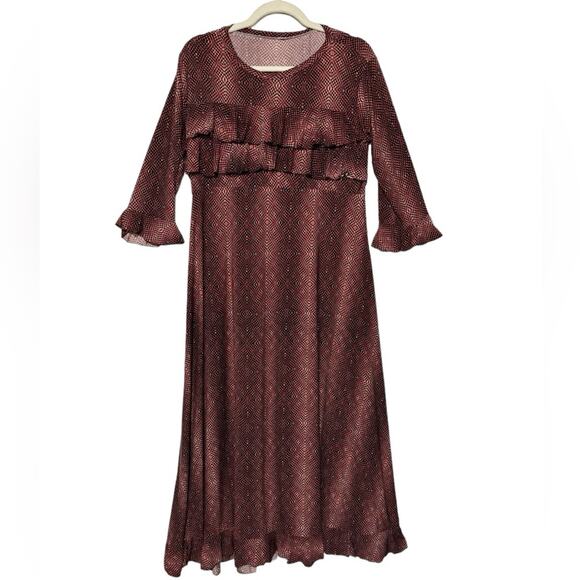 Southwest Aztec‎ Long Modest Ruffle Jersey Knit Maxi Dress Womens Size Medium - Picture 1 of 4